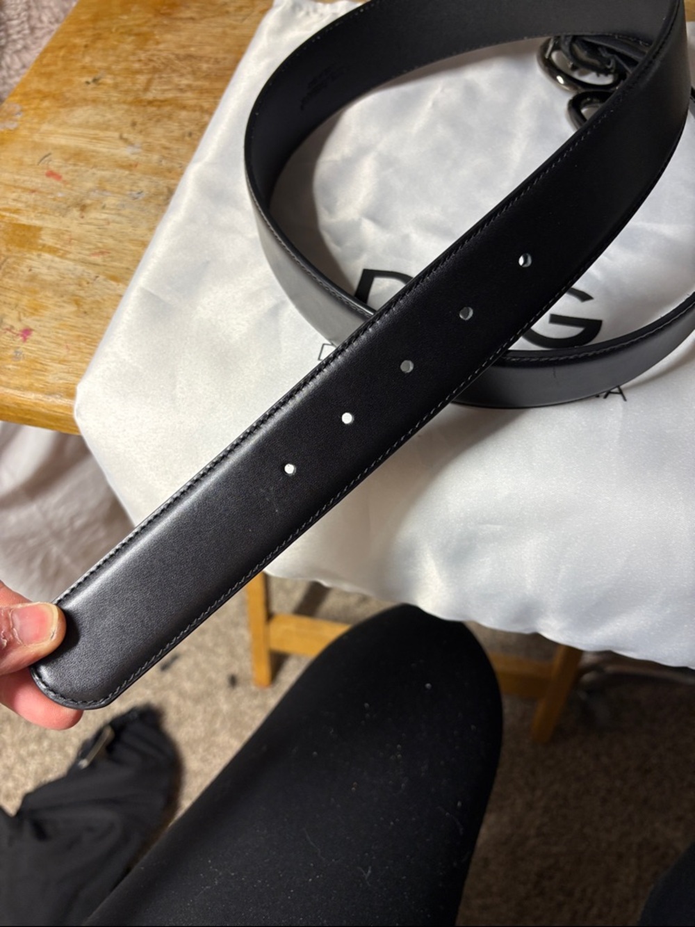 Dolce & Gabbana Black Leather Belt with Silver DG Buckle - Picture 4 of 5